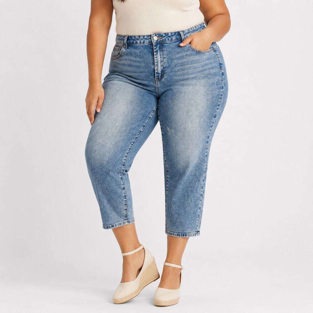 Flamingals Plus Size 3XL / 16 -18  Denim Capri Jeans Light Wash NWOT